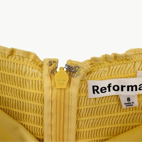 Reformation Jeune Ruffle Stretch Organic Cotton Mini Dress | Sz 8 | Light Yellow - Picture 5 of 16